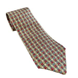 AUTHENTIC HERMES Mens Red Yellow Blue Neck Tie